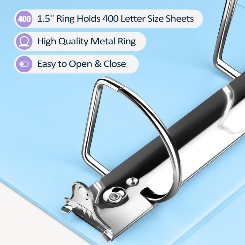 سويز مجلد Sooez BinderX شديد التحمل بثلاث حلقات، مقاس 1.5 بوصة، يتسع لـ 400 ورقة مقاس 8.5 × 11 بوصة، غلاف قابل للتخصيص مع جيوب داخلية، مجلد شديد التحمل للمدرسة، لون أزرق مخضر - Image 4